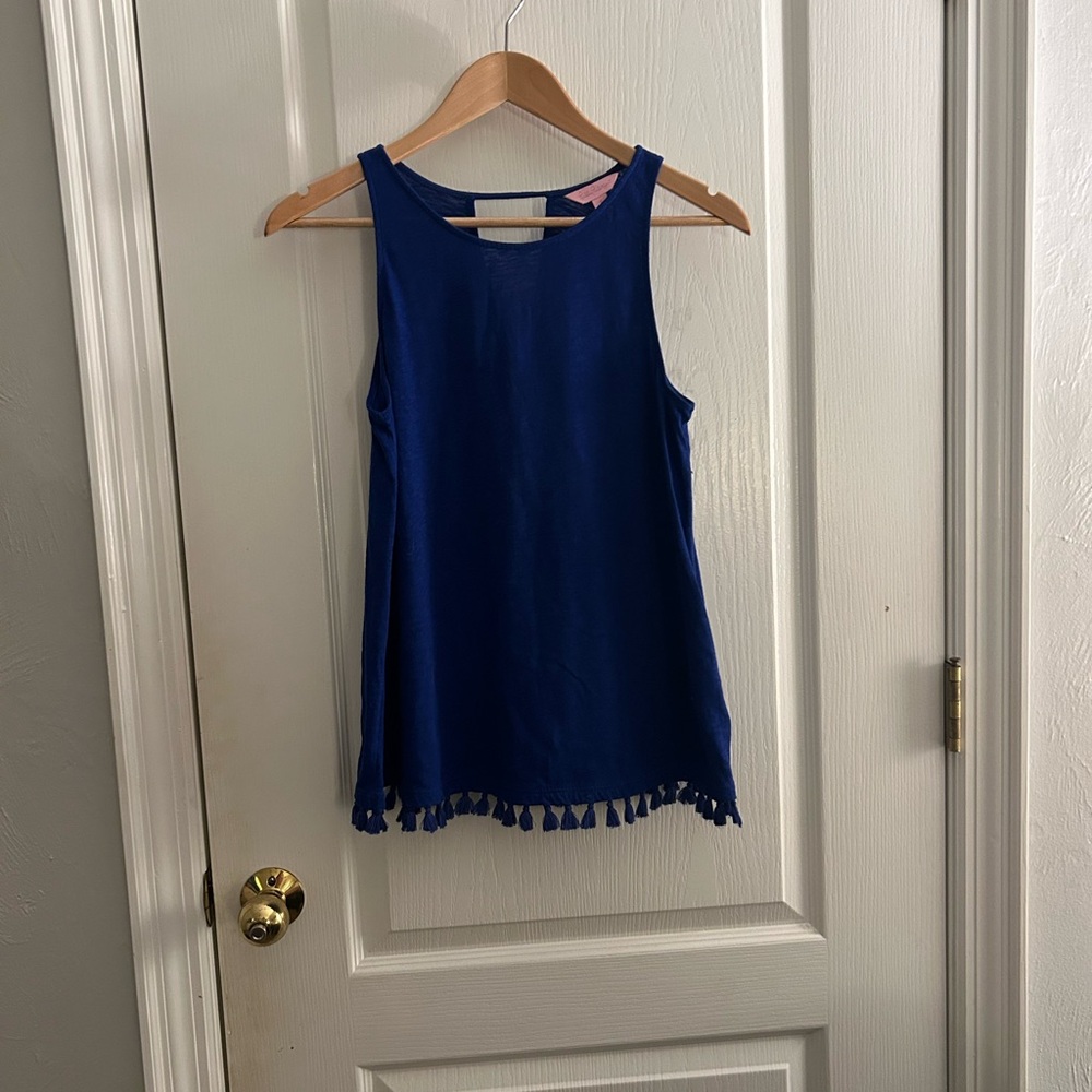 Royal Blue Sleeveless Tassel Hem Tank Lilly Pulitzer